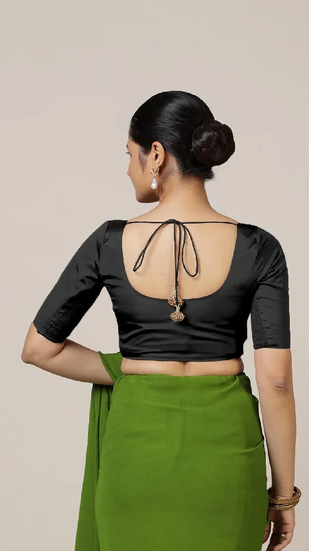 Anisha x Rozaana | Elbow Sleeves Saree Blouse in Charcoal Black