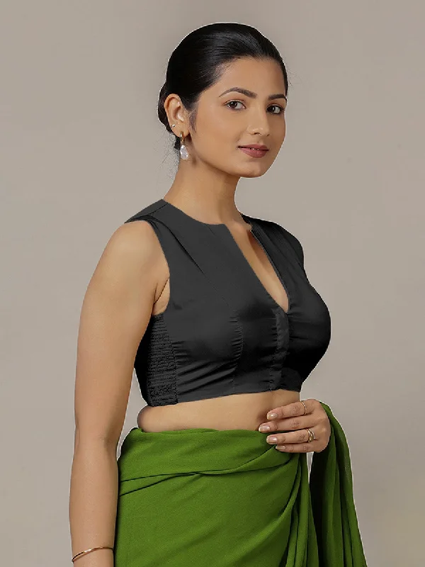 Veena x Rozaana | Sleeveless Saree Blouse in Charcoal Black