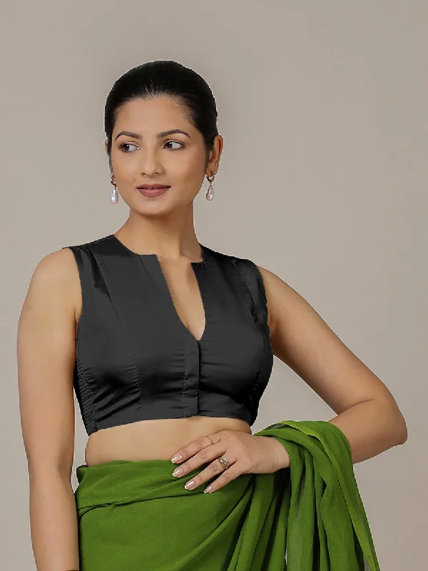 Veena x Rozaana | Sleeveless Saree Blouse in Charcoal Black