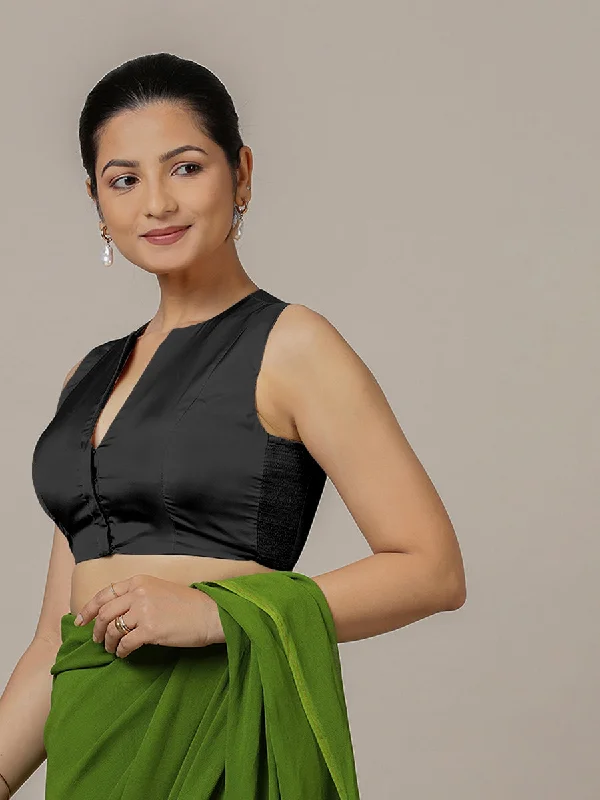 Veena x Rozaana | Sleeveless Saree Blouse in Charcoal Black