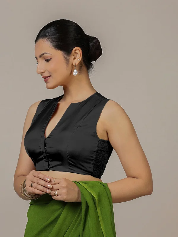 Veena x Rozaana | Sleeveless Saree Blouse in Charcoal Black