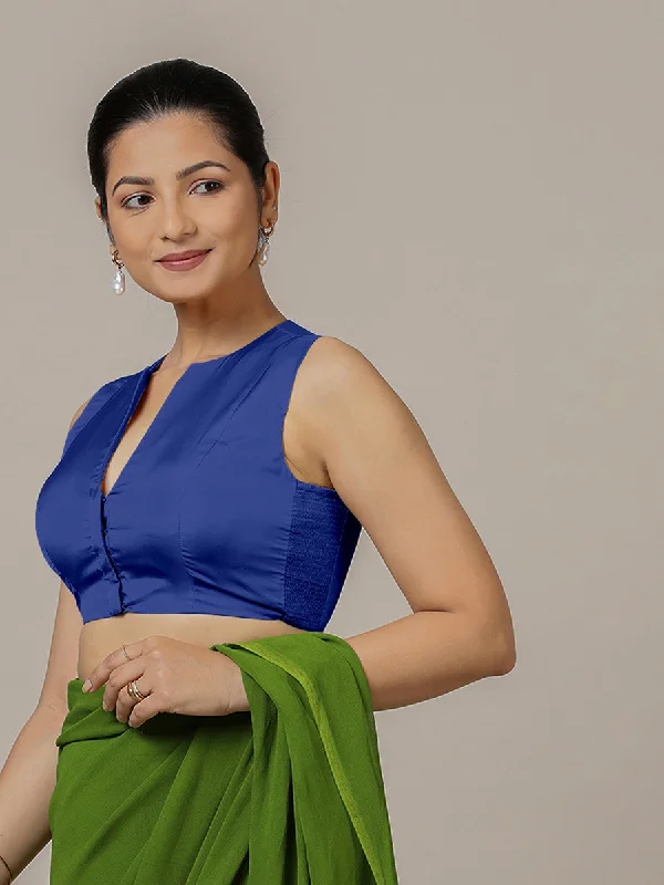 Veena x Rozaana | Sleeveless Saree Blouse in Cobalt Blue