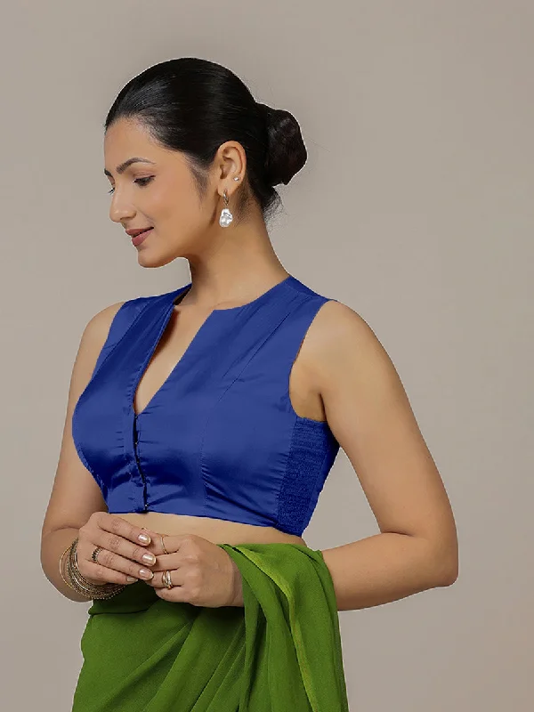 Veena x Rozaana | Sleeveless Saree Blouse in Cobalt Blue