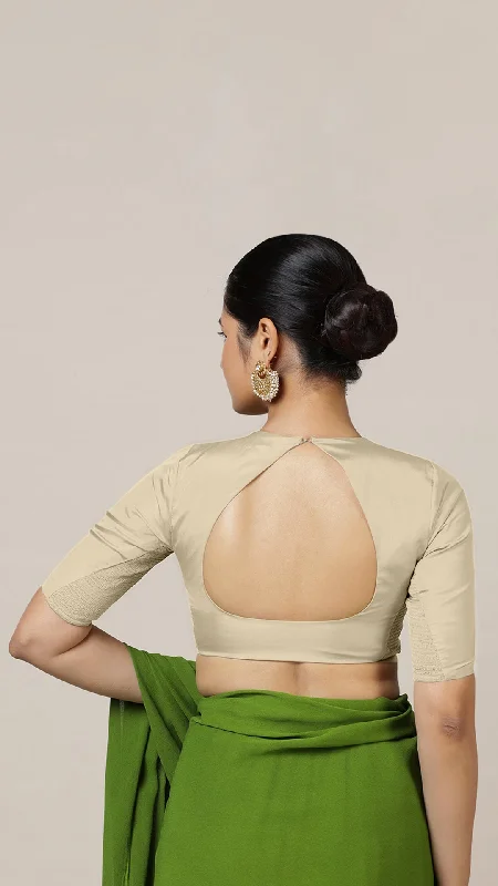 Aziza x Rozaana | Elbow Sleeves Saree Blouse in Cream