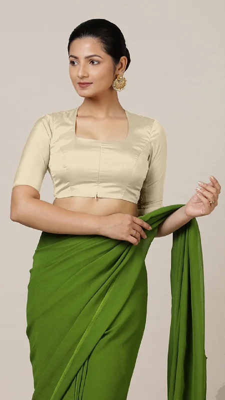 Aziza x Rozaana | Elbow Sleeves Saree Blouse in Cream