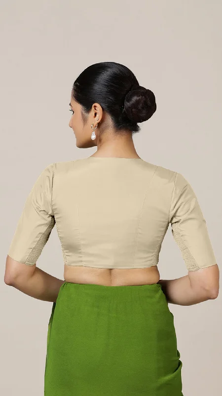 Begum x Rozaana | Elbow Sleeves Saree Blouse in Cream