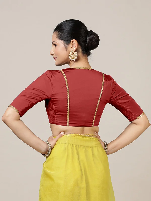 Begum x Tyohaar | Elbow Sleeves Saree Blouse in Crimson Red