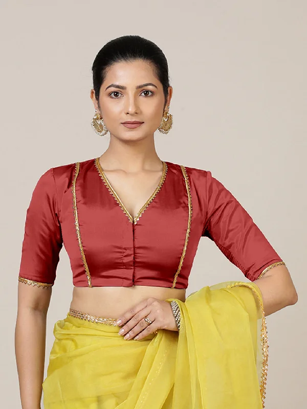 Begum x Tyohaar | Elbow Sleeves Saree Blouse in Crimson Red