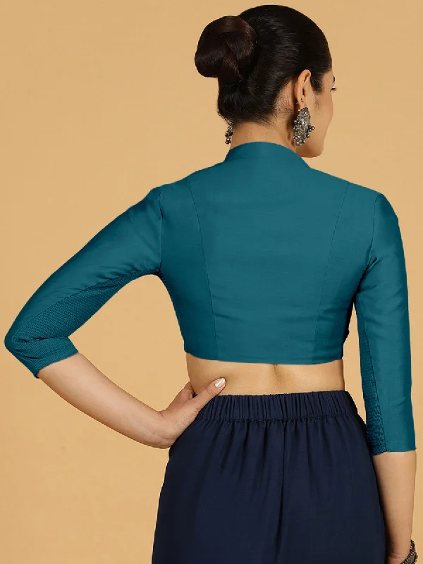 Maya x Rozaana | Three Quarter Sleeves Saree Blouse in Crystal Teal