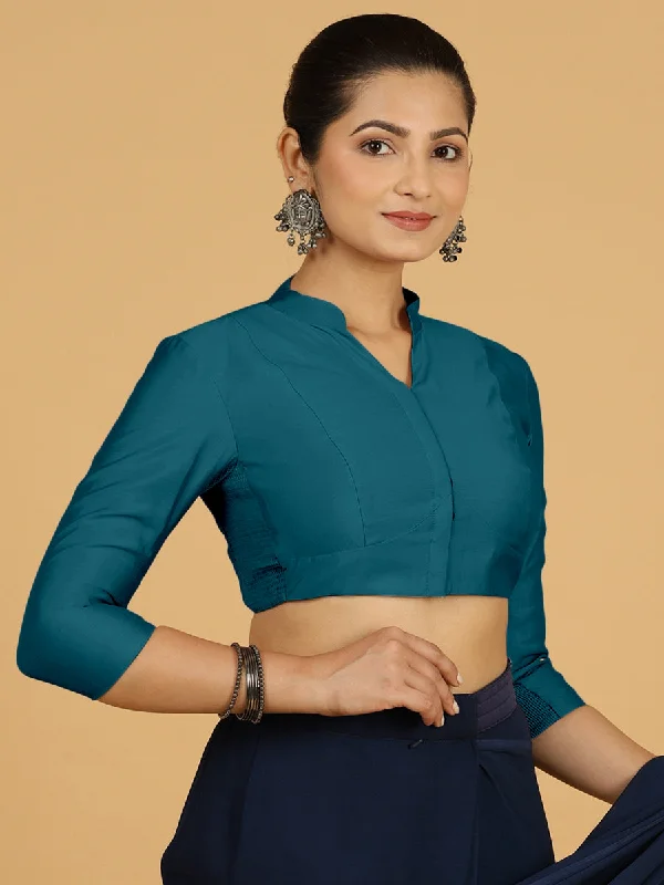 Maya x Rozaana | Three Quarter Sleeves Saree Blouse in Crystal Teal