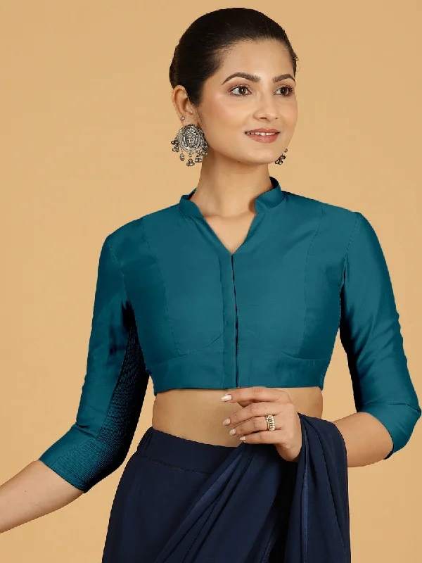 Maya x Rozaana | Three Quarter Sleeves Saree Blouse in Crystal Teal