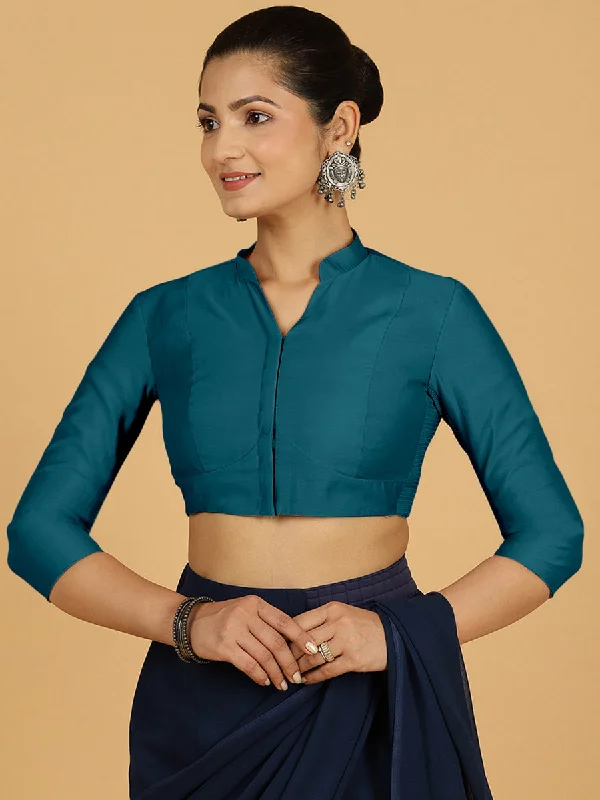 Maya x Rozaana | Three Quarter Sleeves Saree Blouse in Crystal Teal