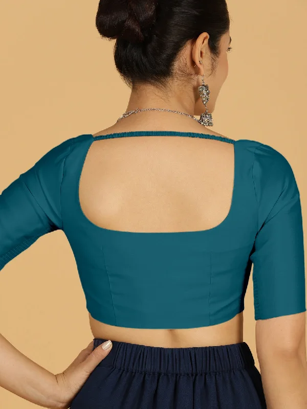 Nidhi x Rozaana | Elbow Sleeves Saree Blouse in Crystal Teal