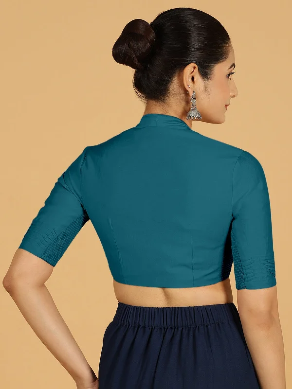 Salma x Rozaana | Elbow Sleeves Saree Blouse in Crystal Teal