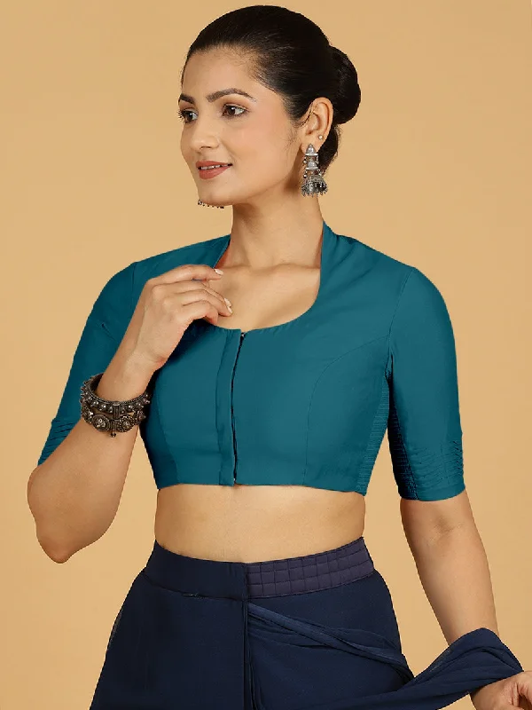 Salma x Rozaana | Elbow Sleeves Saree Blouse in Crystal Teal