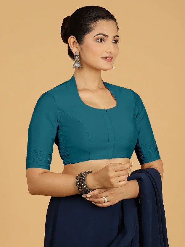 Salma x Rozaana | Elbow Sleeves Saree Blouse in Crystal Teal