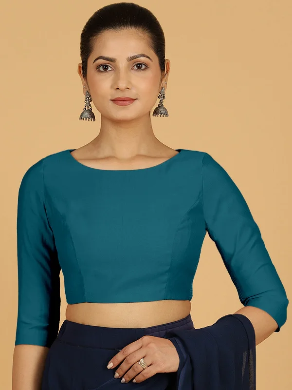 Tamanna x Rozaana | Three Quarter Sleeves Saree Blouse in Crystal Teal