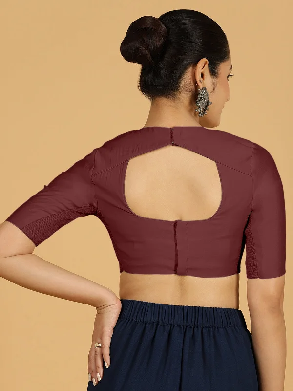 Amisha x Rozaana | Elbow Sleeves Saree Blouse in Deep Maroon