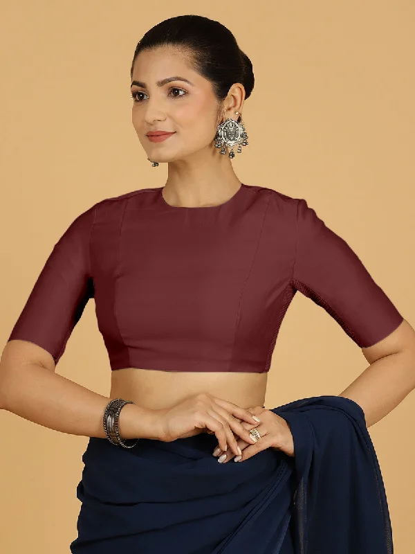 Amisha x Rozaana | Elbow Sleeves Saree Blouse in Deep Maroon