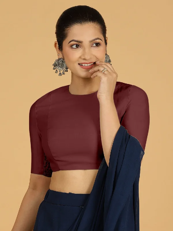 Amisha x Rozaana | Elbow Sleeves Saree Blouse in Deep Maroon