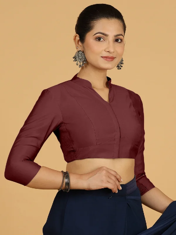 Maya x Rozaana | Three Quarter Sleeves Saree Blouse in Deep Maroon