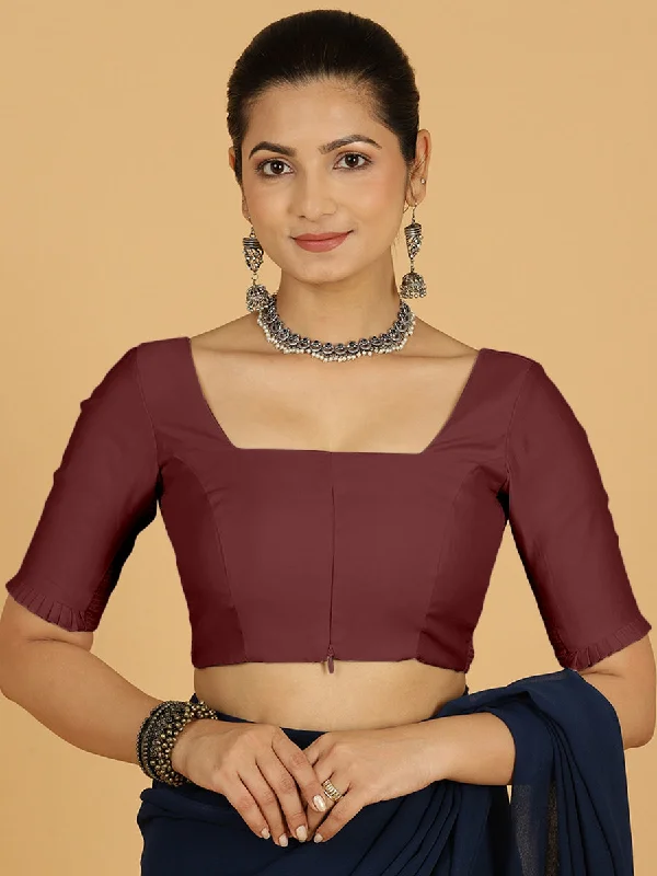 Nihira x Rozaana | Elbow Sleeves Saree Blouse in Deep Maroon