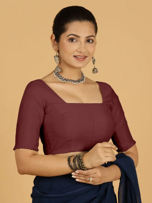 Nihira x Rozaana | Elbow Sleeves Saree Blouse in Deep Maroon