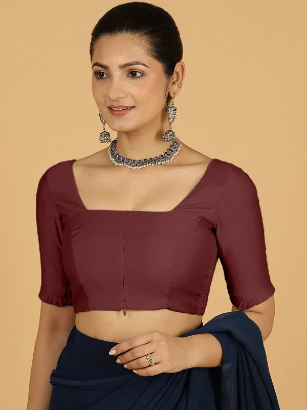 Nihira x Rozaana | Elbow Sleeves Saree Blouse in Deep Maroon