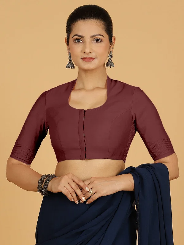 Salma x Rozaana | Elbow Sleeves Saree Blouse in Deep Maroon