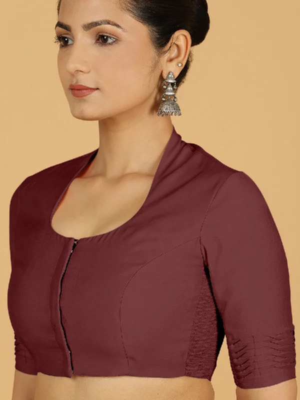 Salma x Rozaana | Elbow Sleeves Saree Blouse in Deep Maroon