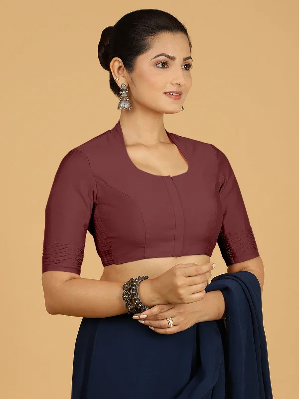 Salma x Rozaana | Elbow Sleeves Saree Blouse in Deep Maroon