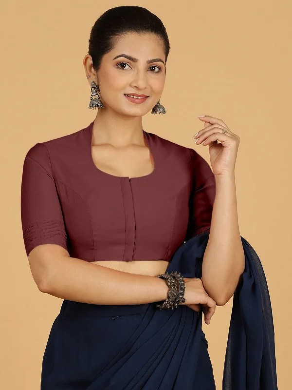 Salma x Rozaana | Elbow Sleeves Saree Blouse in Deep Maroon