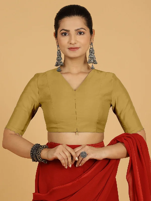 Divya x Rozaana | Elbow Sleeves Saree Blouse in Dijon Mustard