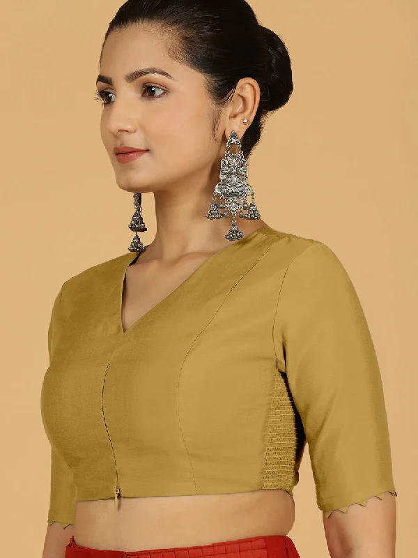 Divya x Rozaana | Elbow Sleeves Saree Blouse in Dijon Mustard