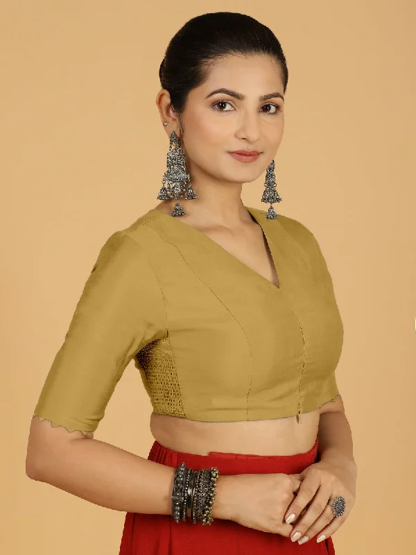 Divya x Rozaana | Elbow Sleeves Saree Blouse in Dijon Mustard