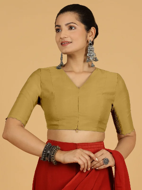 Divya x Rozaana | Elbow Sleeves Saree Blouse in Dijon Mustard