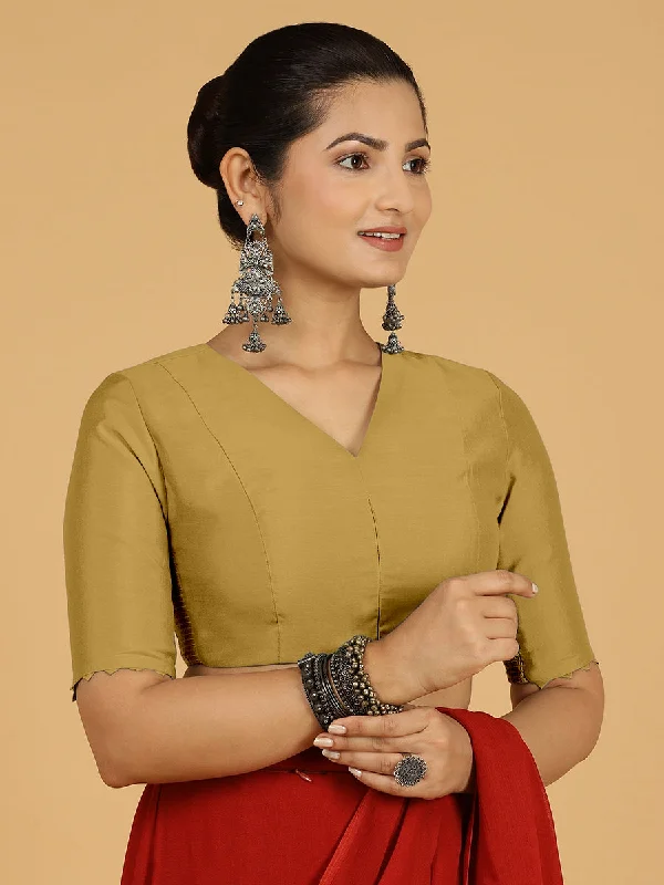 Divya x Rozaana | Elbow Sleeves Saree Blouse in Dijon Mustard