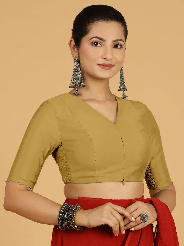 Divya x Rozaana | Elbow Sleeves Saree Blouse in Dijon Mustard