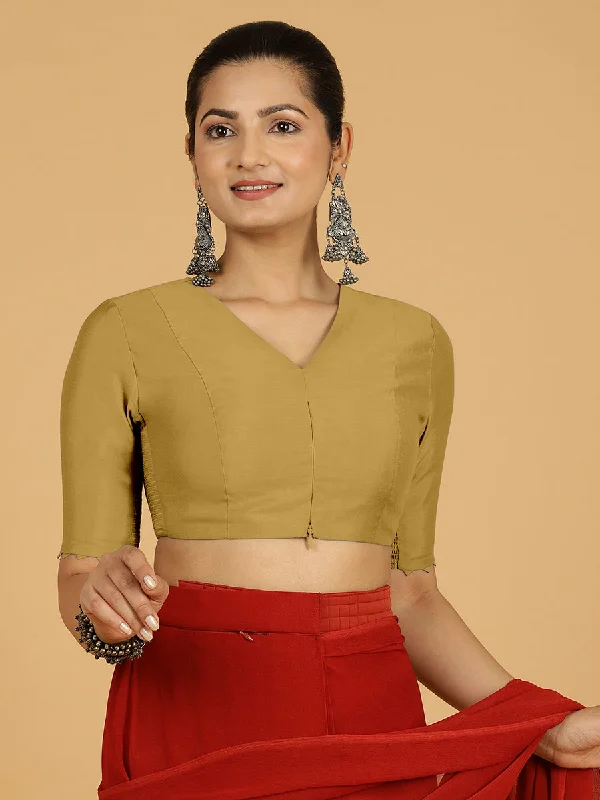 Divya x Rozaana | Elbow Sleeves Saree Blouse in Dijon Mustard