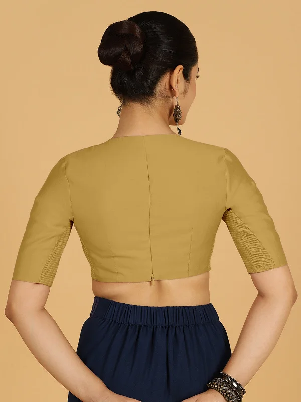 Karishma x Rozaana | Elbow Sleeves Saree Blouse in Dijon Mustard