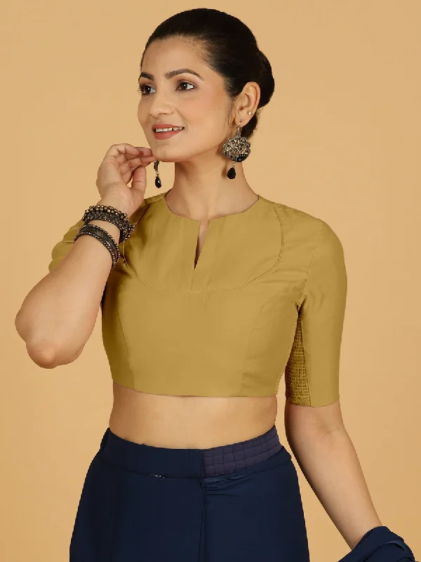 Karishma x Rozaana | Elbow Sleeves Saree Blouse in Dijon Mustard