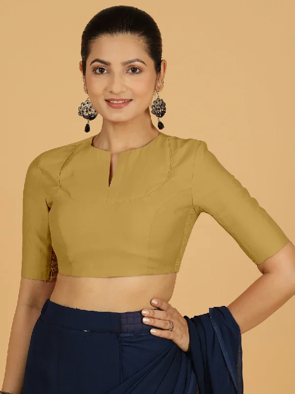 Karishma x Rozaana | Elbow Sleeves Saree Blouse in Dijon Mustard