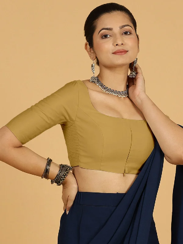 Nidhi x Rozaana | Elbow Sleeves Saree Blouse in Dijon Mustard