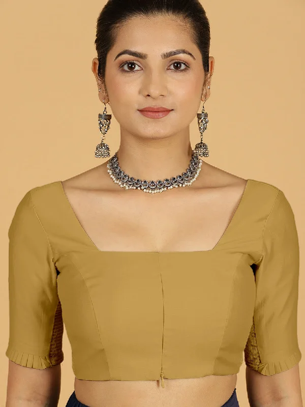 Nihira x Rozaana | Elbow Sleeves Saree Blouse in Dijon Mustard