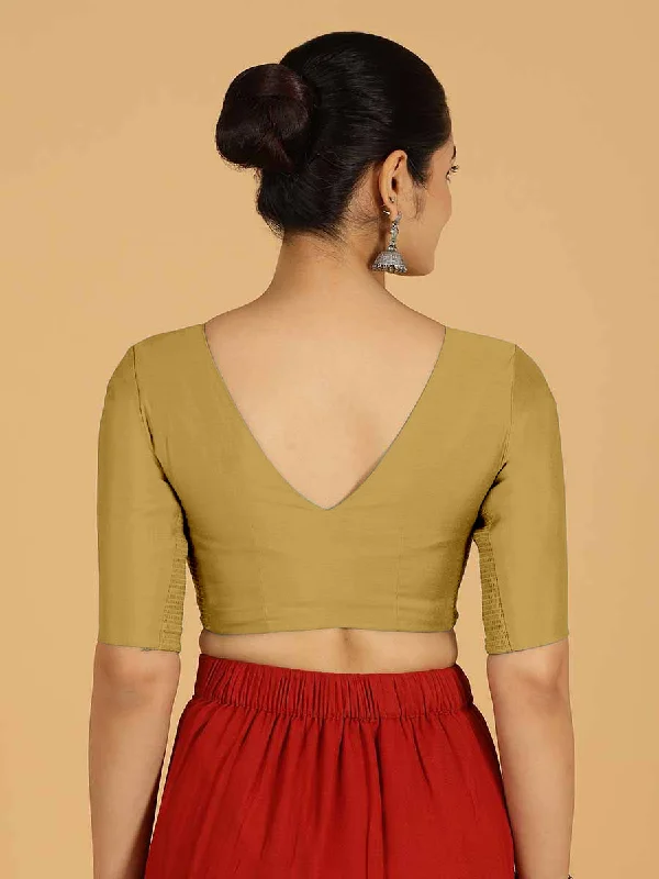 Shabana x Rozaana | Elbow Sleeves Saree Blouse in Dijon Mustard