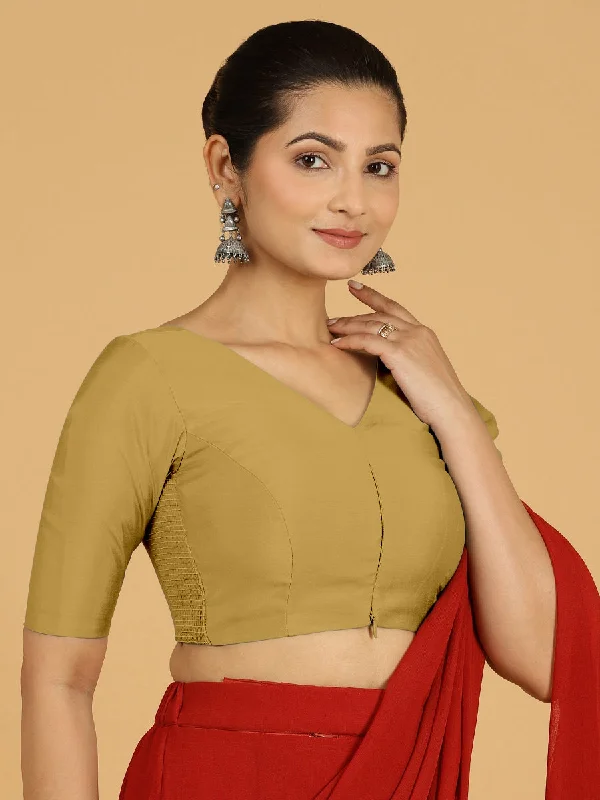 Shabana x Rozaana | Elbow Sleeves Saree Blouse in Dijon Mustard