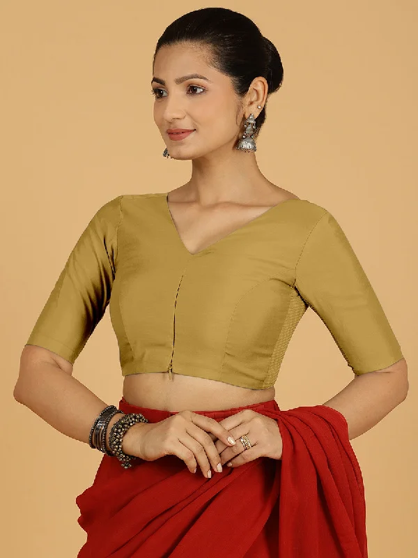 Shabana x Rozaana | Elbow Sleeves Saree Blouse in Dijon Mustard