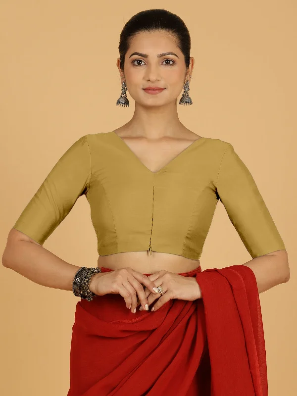 Shabana x Rozaana | Elbow Sleeves Saree Blouse in Dijon Mustard