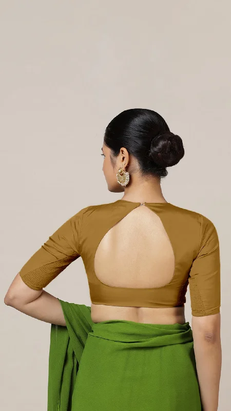 Aziza x Rozaana | Elbow Sleeves Saree Blouse in Bronze Gold