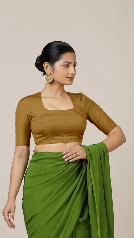 Aziza x Rozaana | Elbow Sleeves Saree Blouse in Bronze Gold